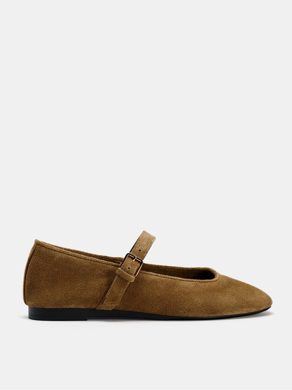 Zara Suede Ballet Flats Dark Tan Size 7.5 - Picture 2 of 6